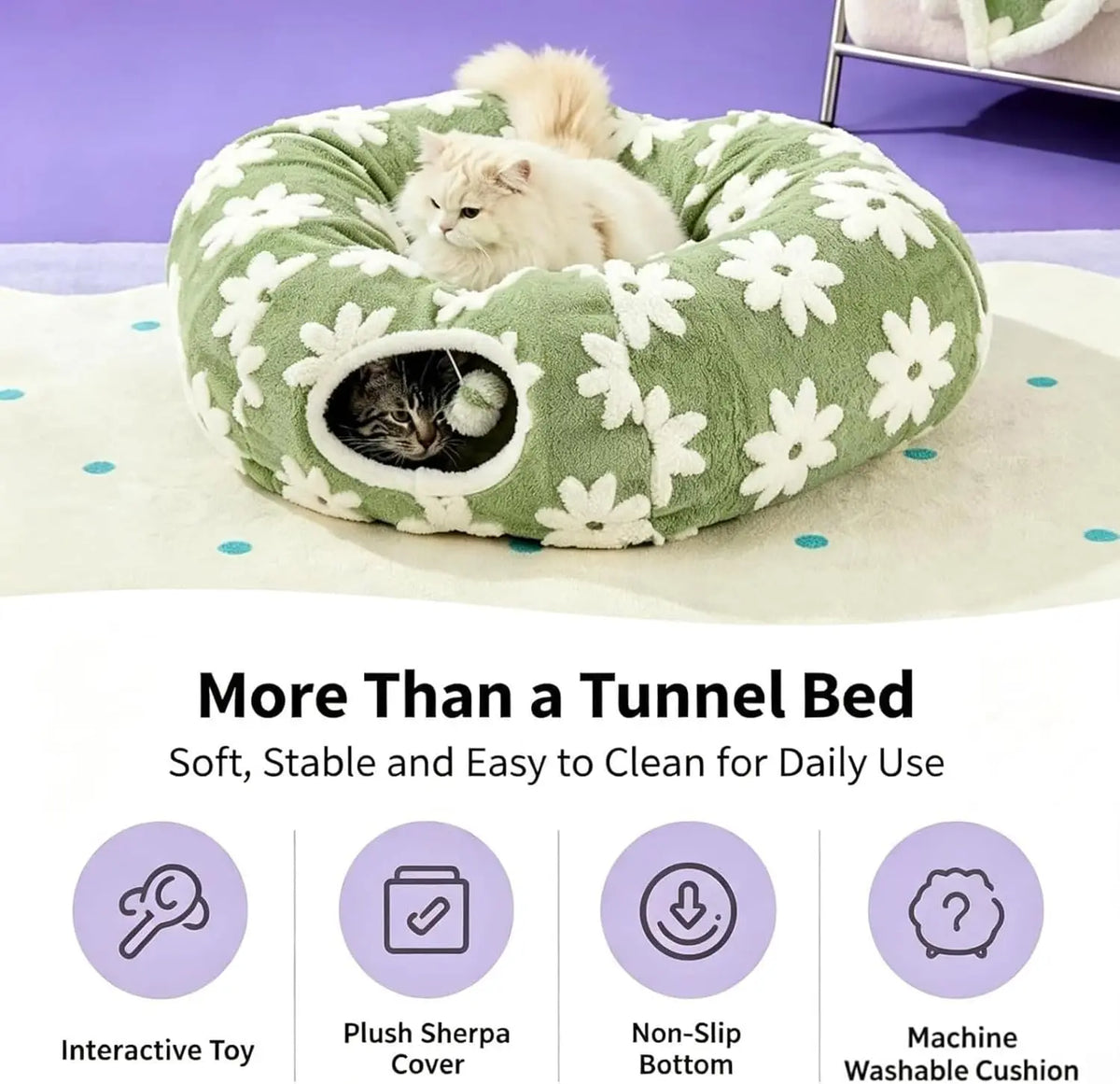Flower Plush Dachshund Tunnel Bed, Foldable Two In One Design