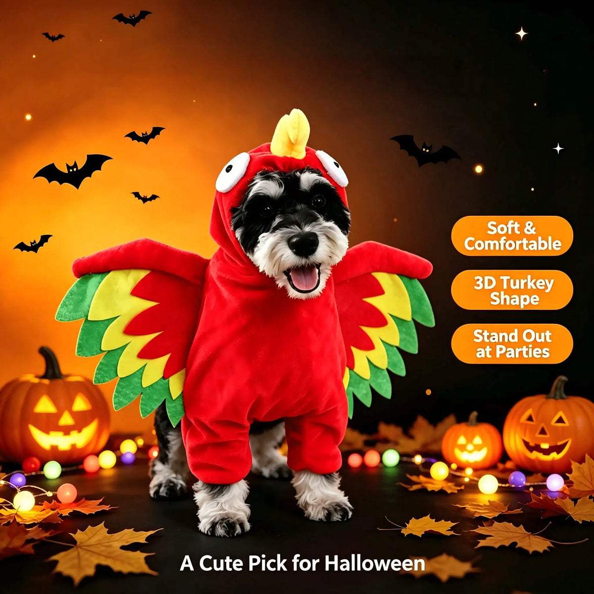 Halloween Pet Turkey Standing Costume With 3D Wings Outfit for Pets