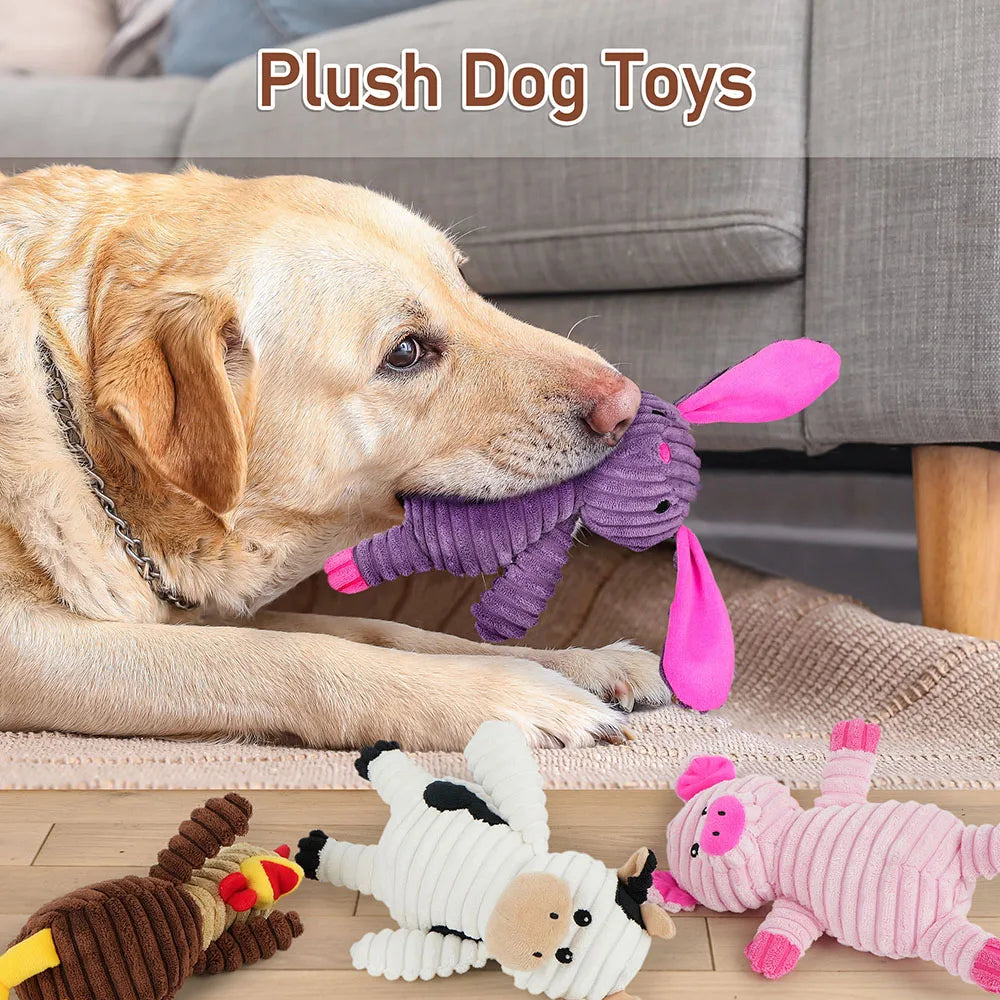 Plush Squeaky Dog Toys, Soft Stuffed Chewable Pet Toy Bundle
