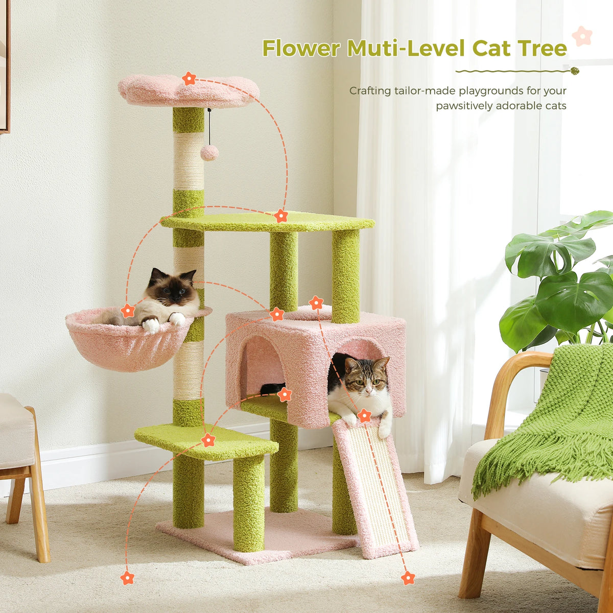 PEQULTI Multi-Level Cat Tree With Scratching Posts And Hammock