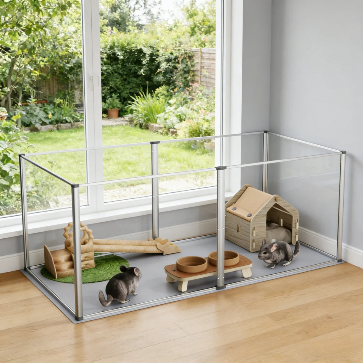 Clear Acrylic Pet Playpen With Waterproof Floor Pad for Small Animals