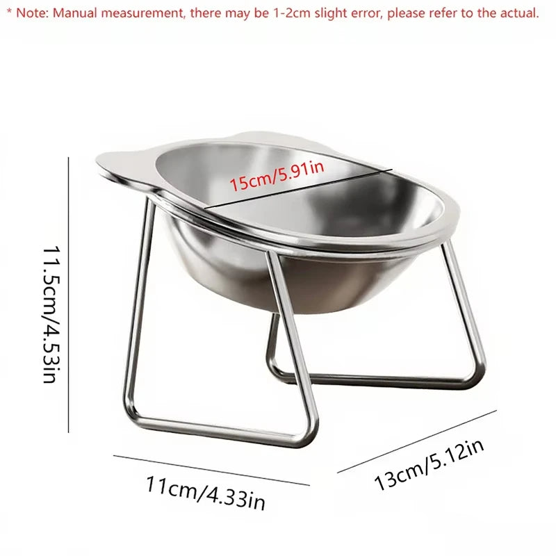 Elevated Stainless Steel Cat Bowl With Tilted Neck Guard
