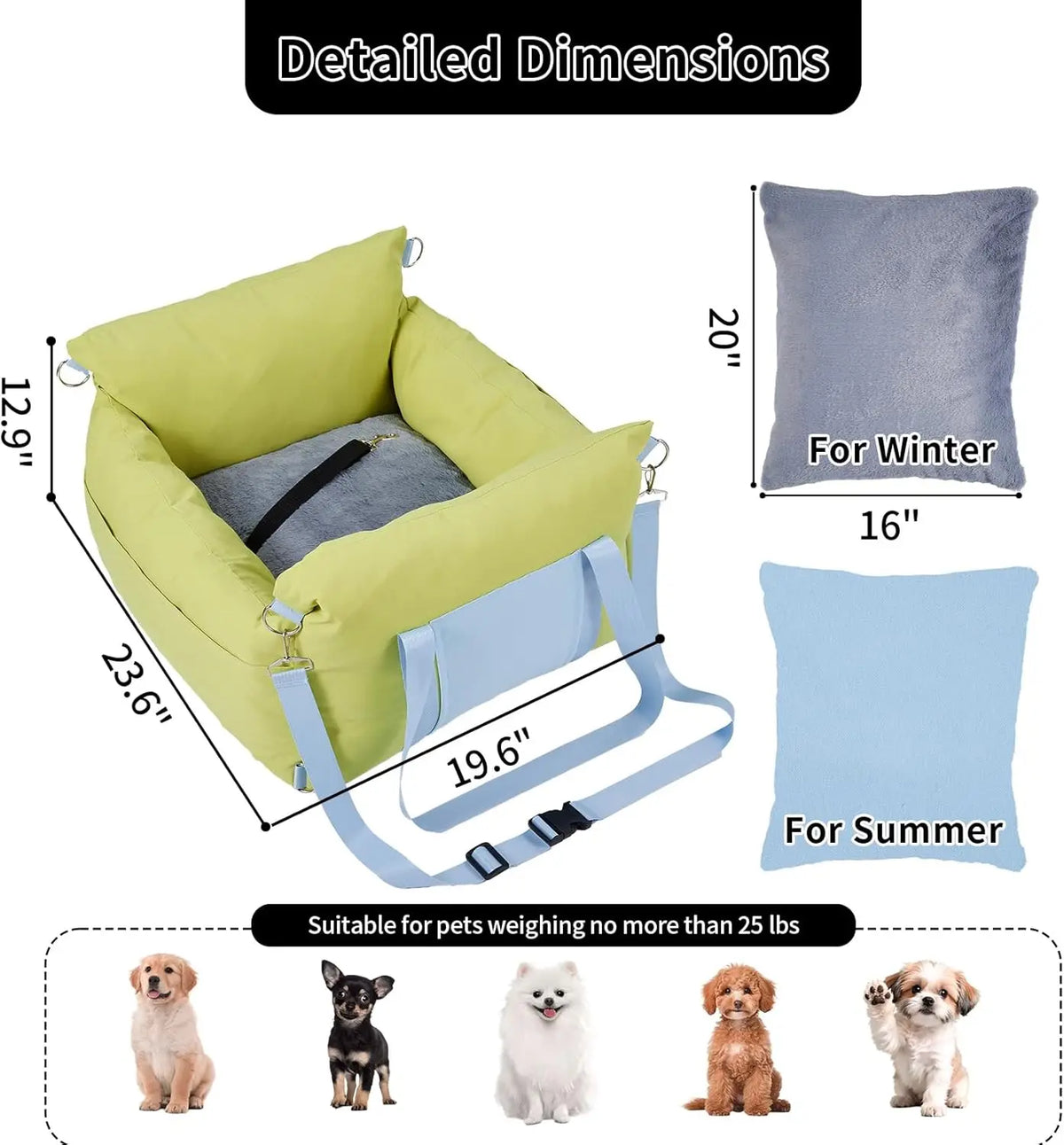 HiMISS Waterproof Elevated Dog Car Seat Booster With Safety Tether