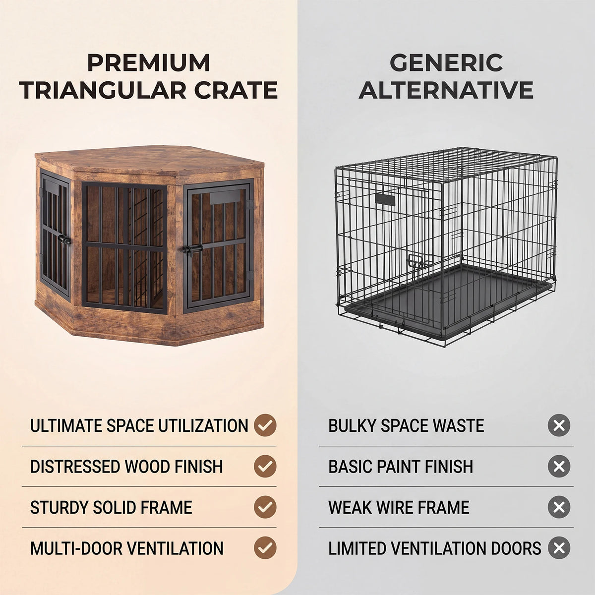 Modern Wooden Corner Dog Crate Furniture With Decorative Pet House